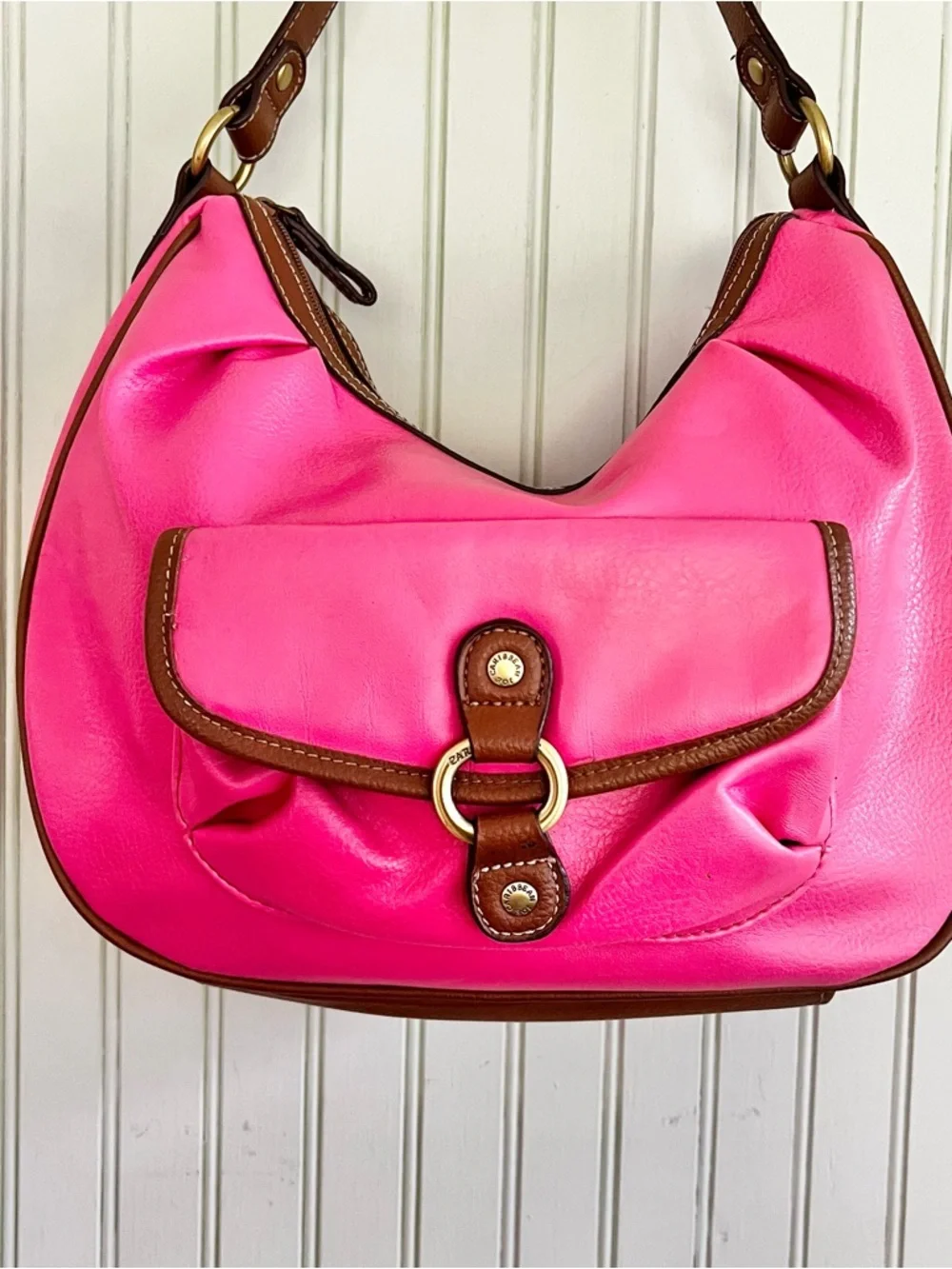 Caribbean Joe Pebbled Leather Pink Hobo Shoulder Bag Two Tone Y2K